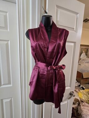 SHEIN Satin Sleeveless Wrap Top in Wine